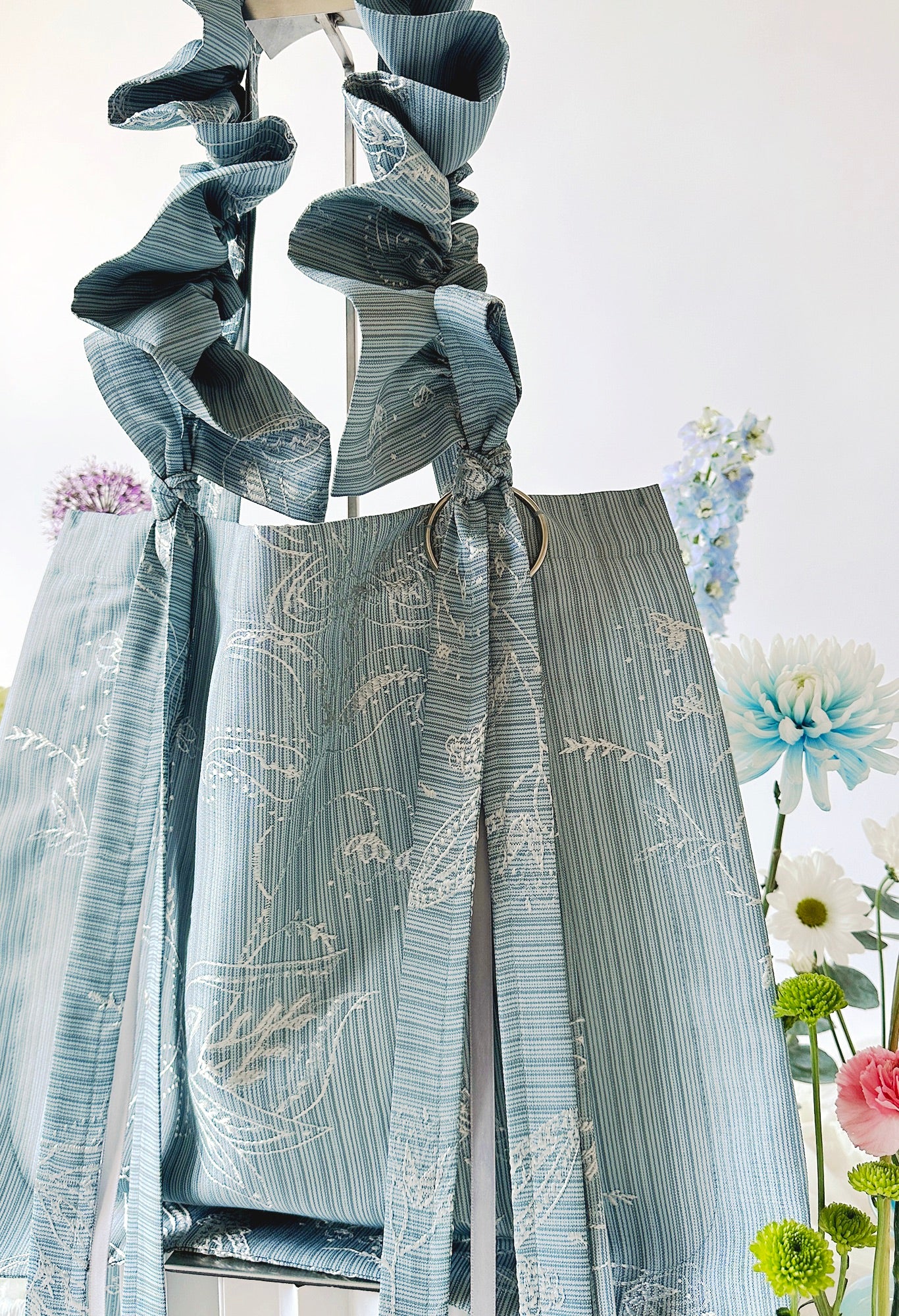 ALIYA TOTE BAG - BLUE FLORAL EMBROIDERED FAILLE
