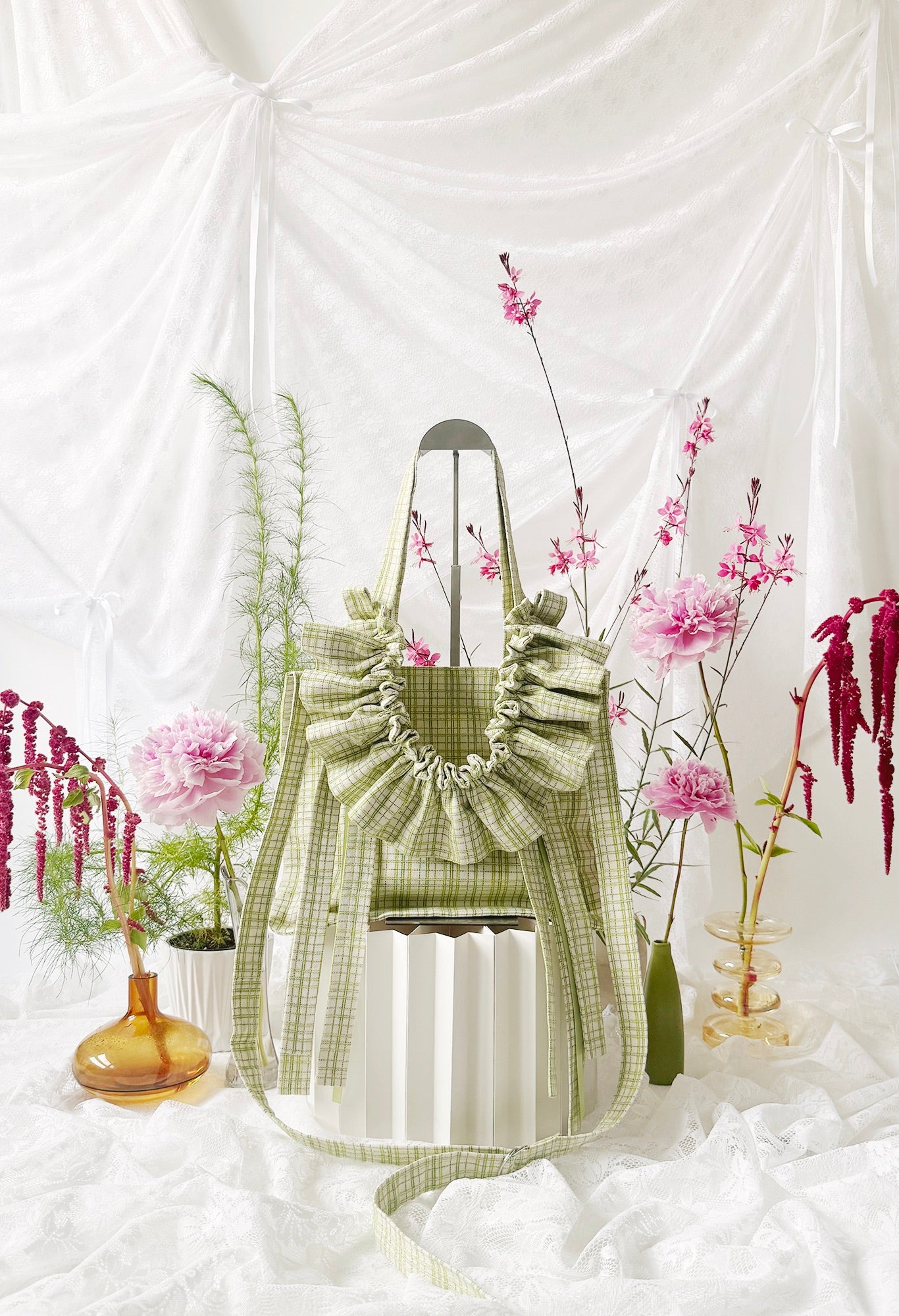 MINI ALIYA CROSSBODY TOTE - GREEN TATTERSALL CANVAS