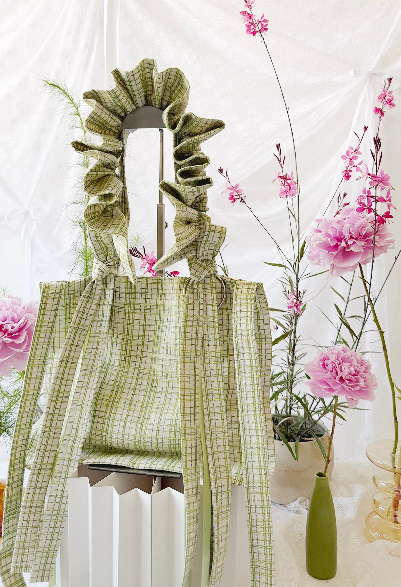 MINI ALIYA CROSSBODY TOTE - GREEN TATTERSALL CANVAS