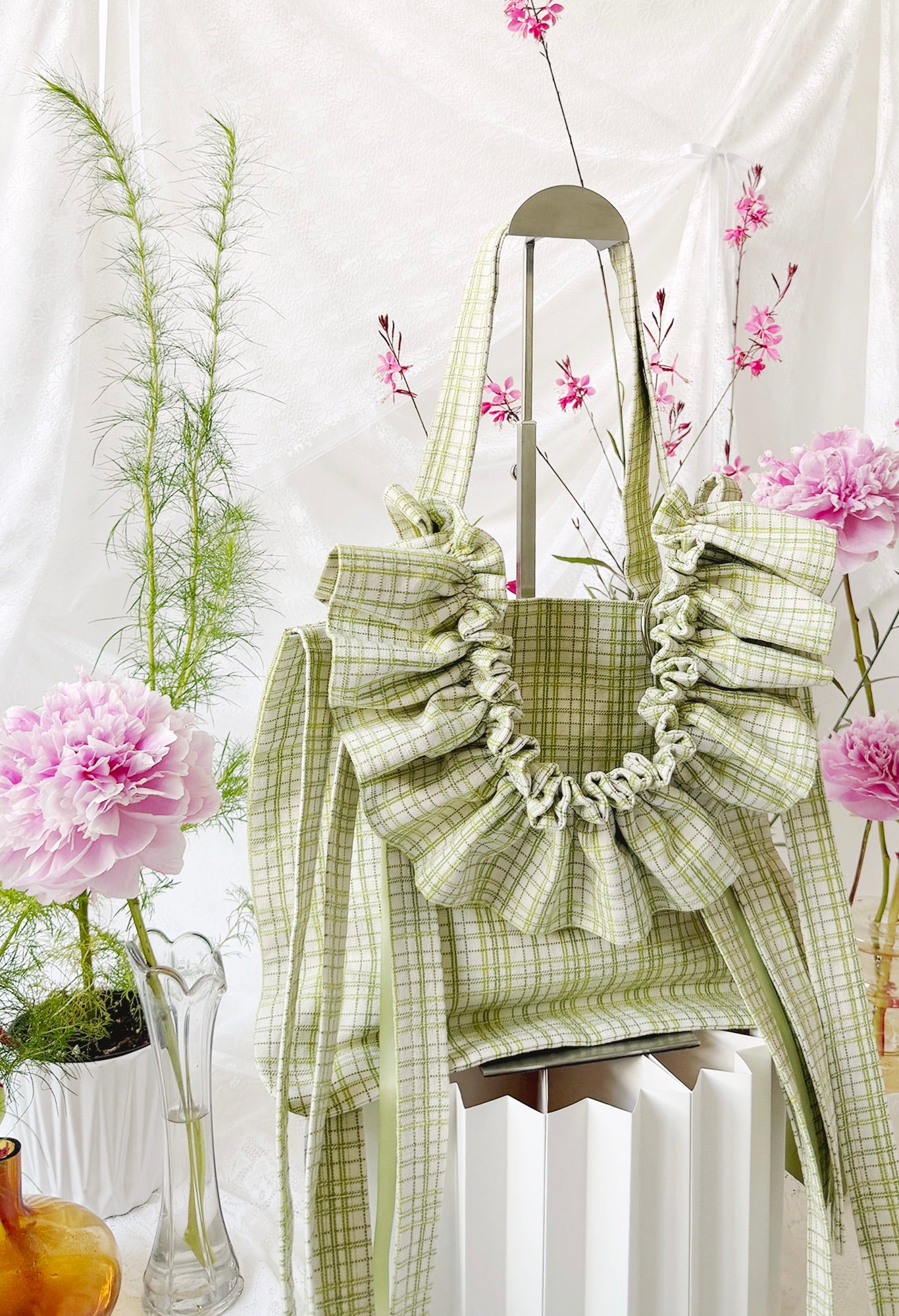 MINI ALIYA CROSSBODY TOTE - GREEN TATTERSALL CANVAS