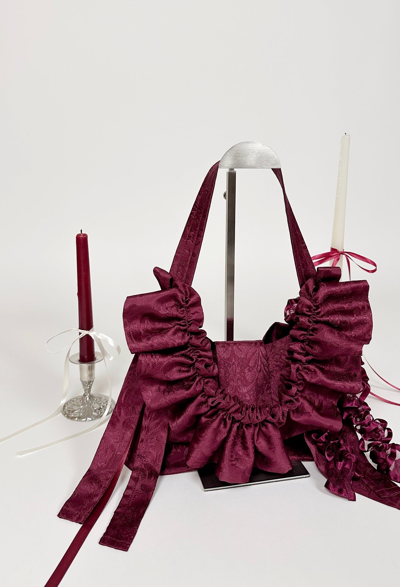 NAIA SHOULDER BAG - BURGUNDY DAMASK