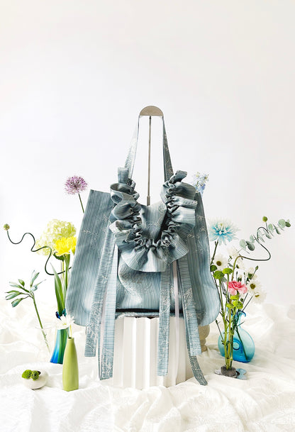 ALIYA TOTE BAG - BLUE FLORAL EMBROIDERED FAILLE