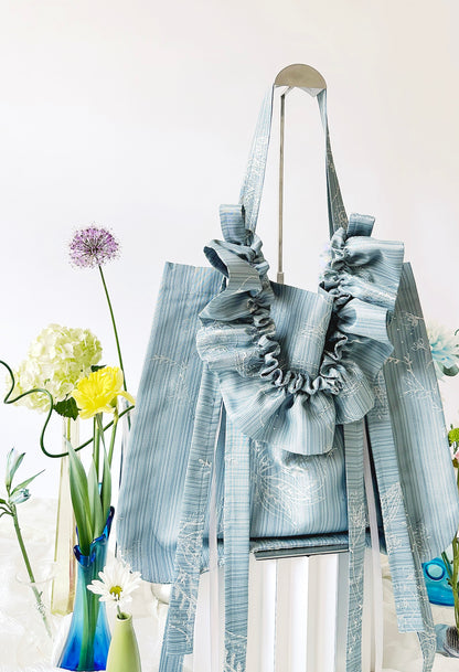 ALIYA TOTE BAG - BLUE FLORAL EMBROIDERED FAILLE