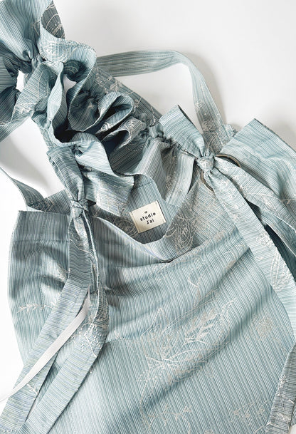 ALIYA TOTE BAG - BLUE FLORAL EMBROIDERED FAILLE