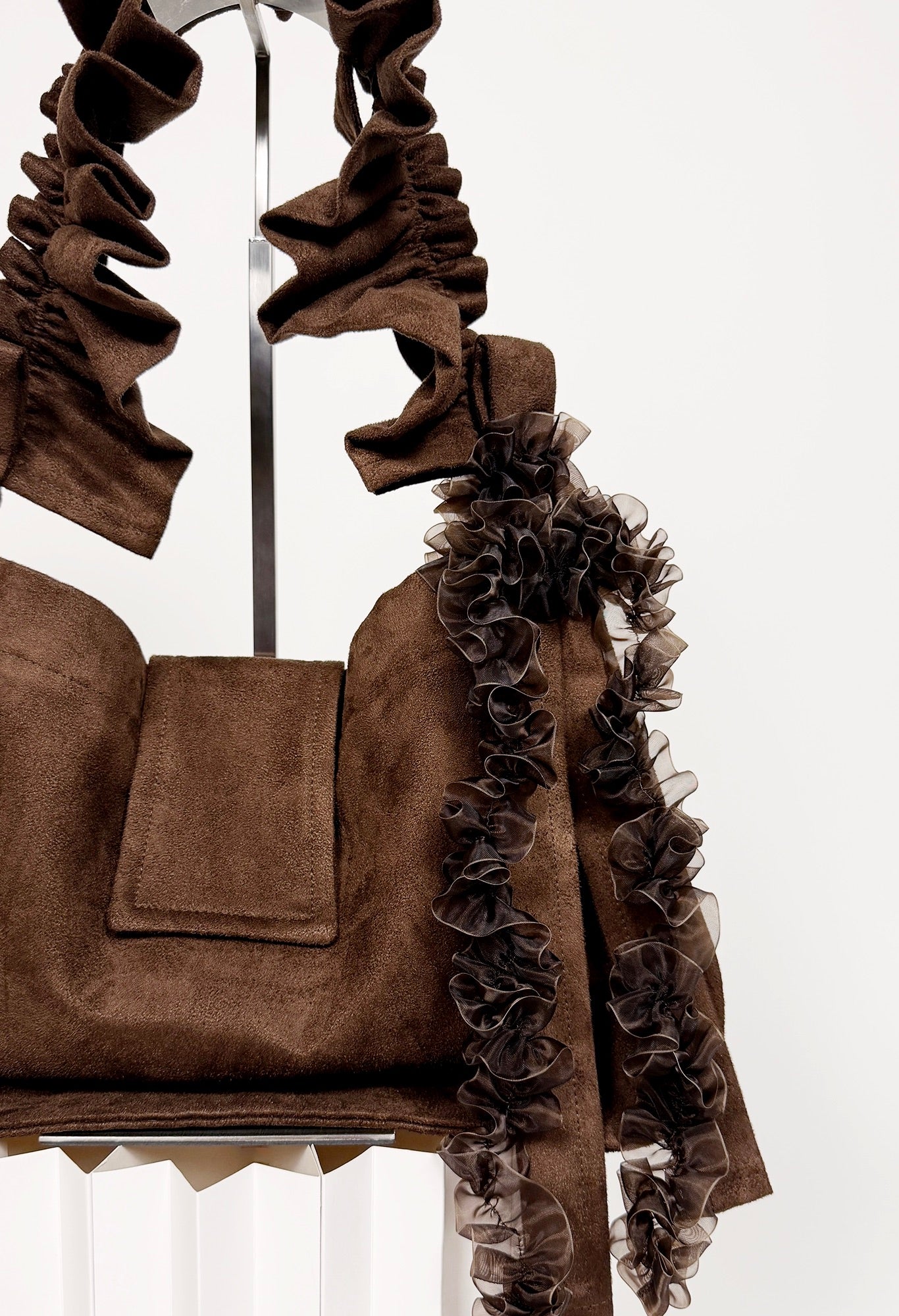 OVERSIZED NAIA SHOULDER BAG - BROWN MICROSUEDE