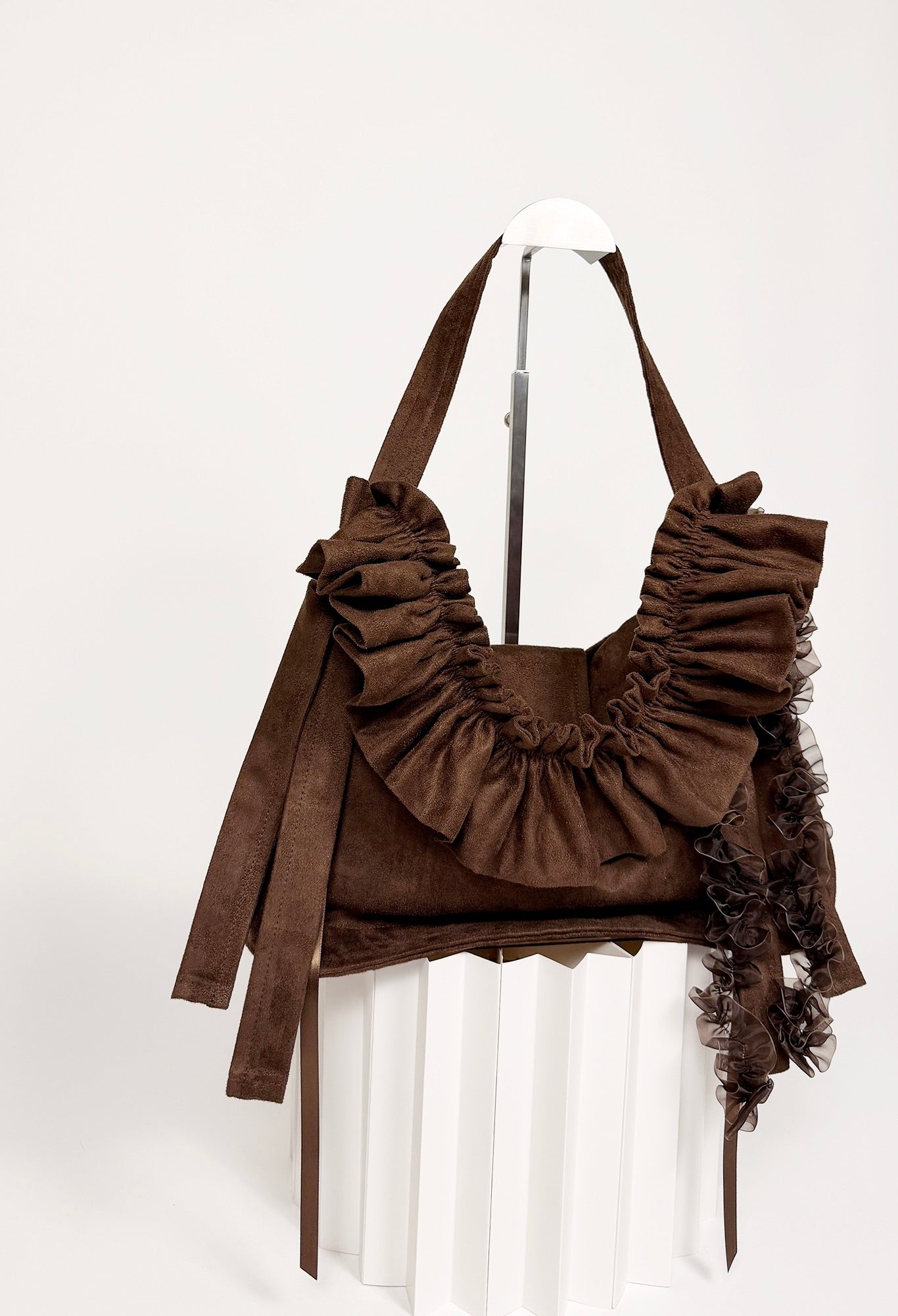 OVERSIZED NAIA SHOULDER BAG - BROWN MICROSUEDE