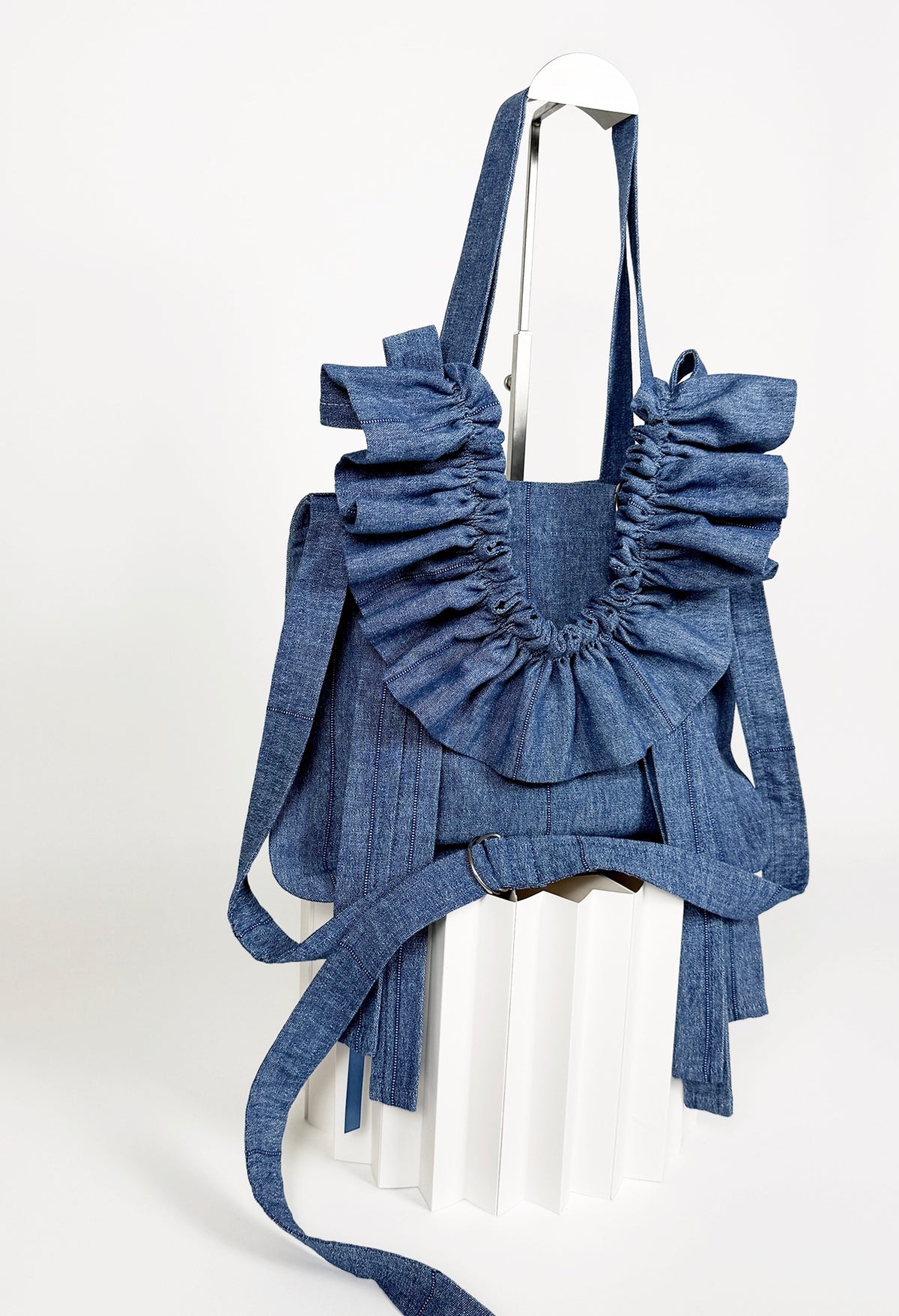 MINI ALIYA CROSSBODY TOTE - WASHED BLUE BASKETWEAVE