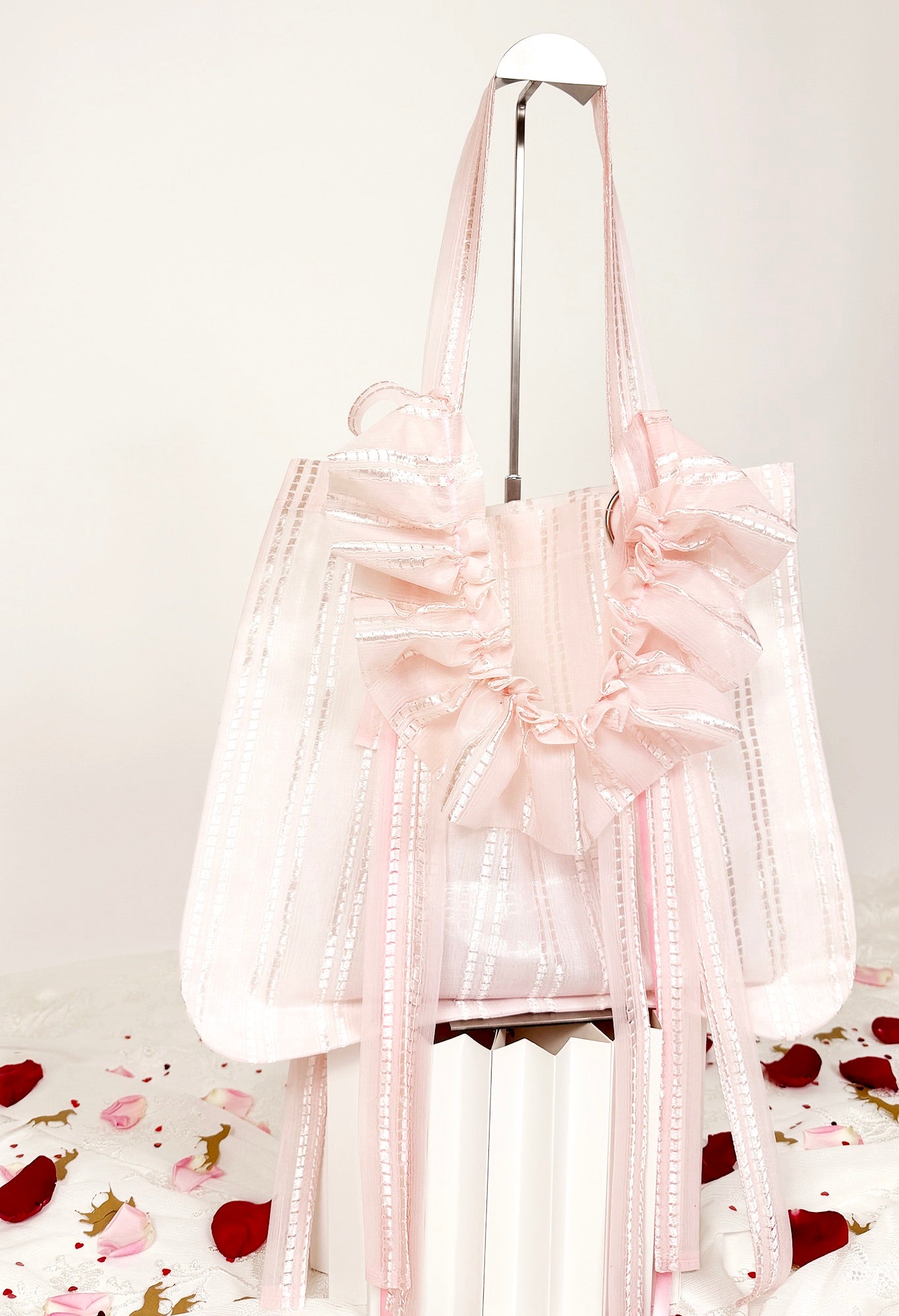 ALIYA TOTE - PINK STRIPED MESH