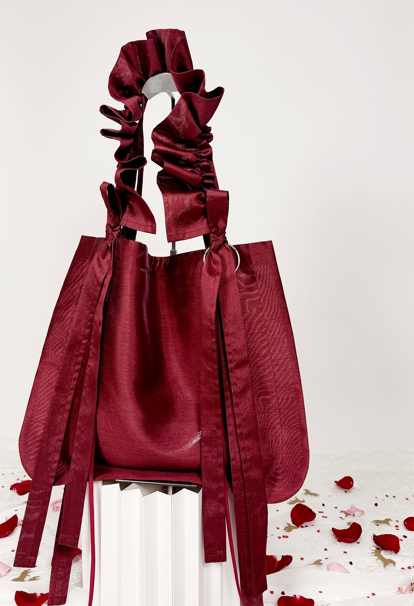 ALIYA TOTE BAG - BURGUNDY TAFFETA