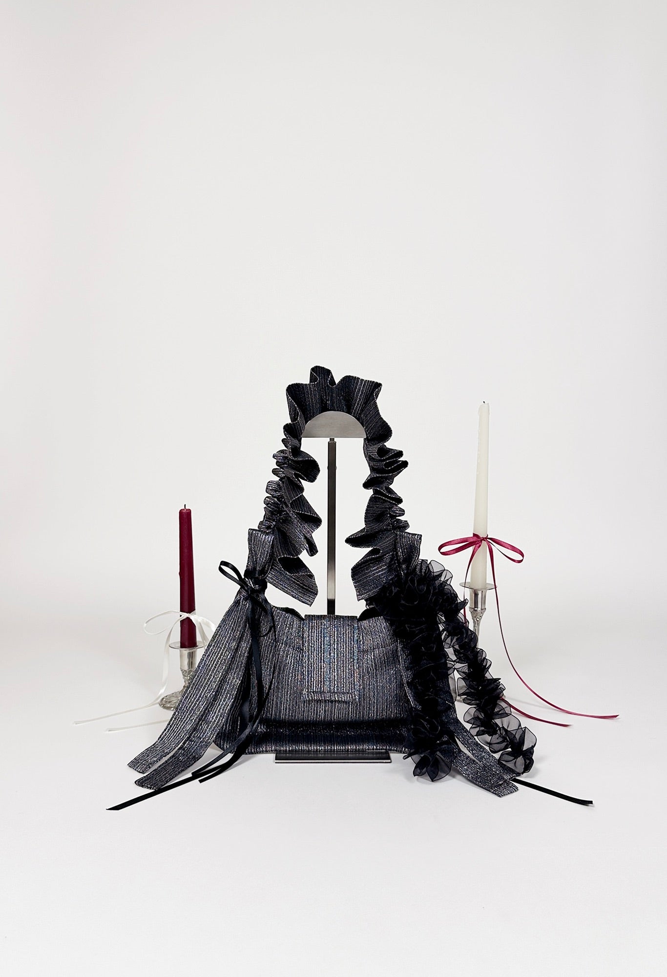 NAIA SHOULDER BAG - BLACK/SILVER LUREX