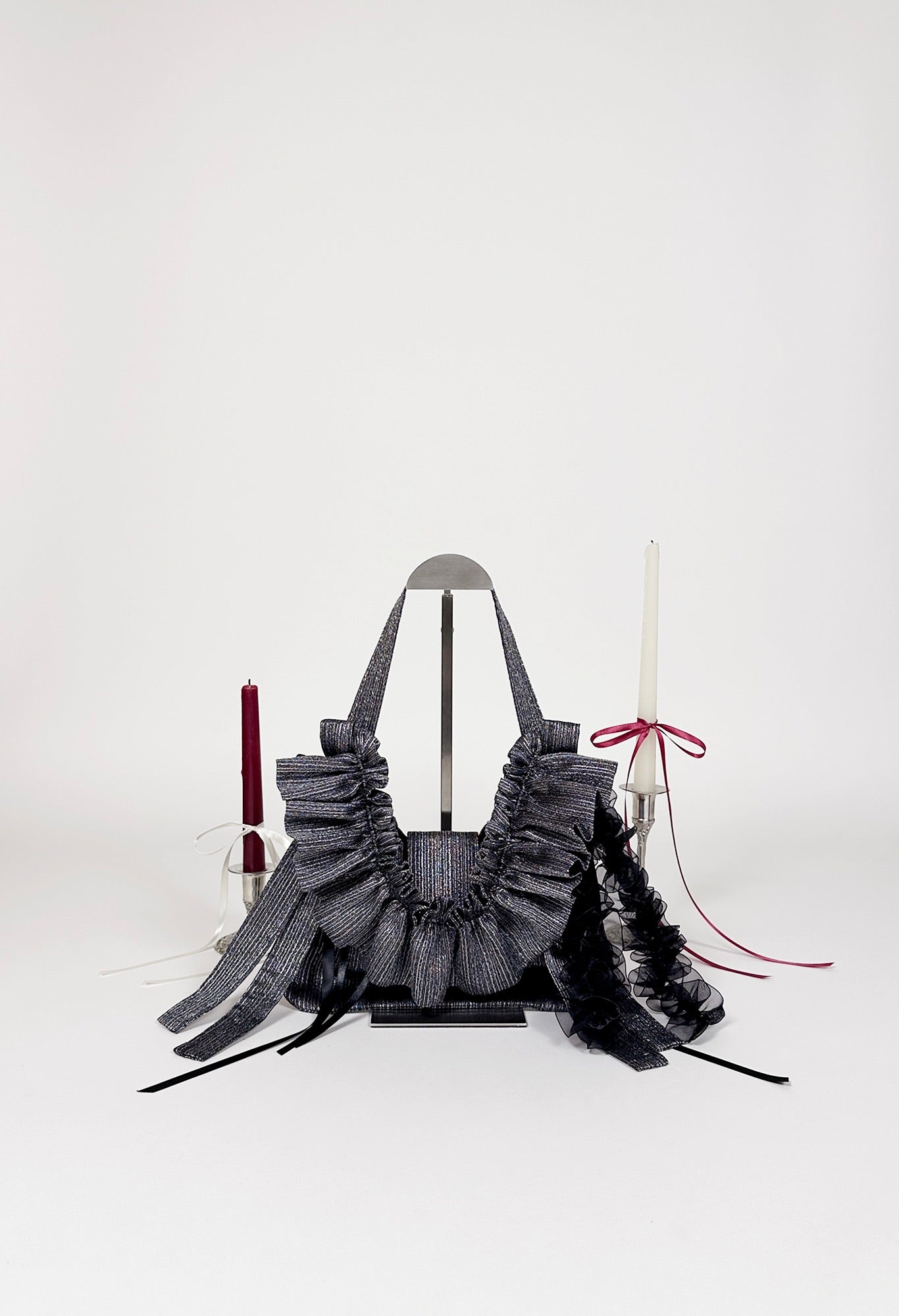 NAIA SHOULDER BAG - BLACK/SILVER LUREX