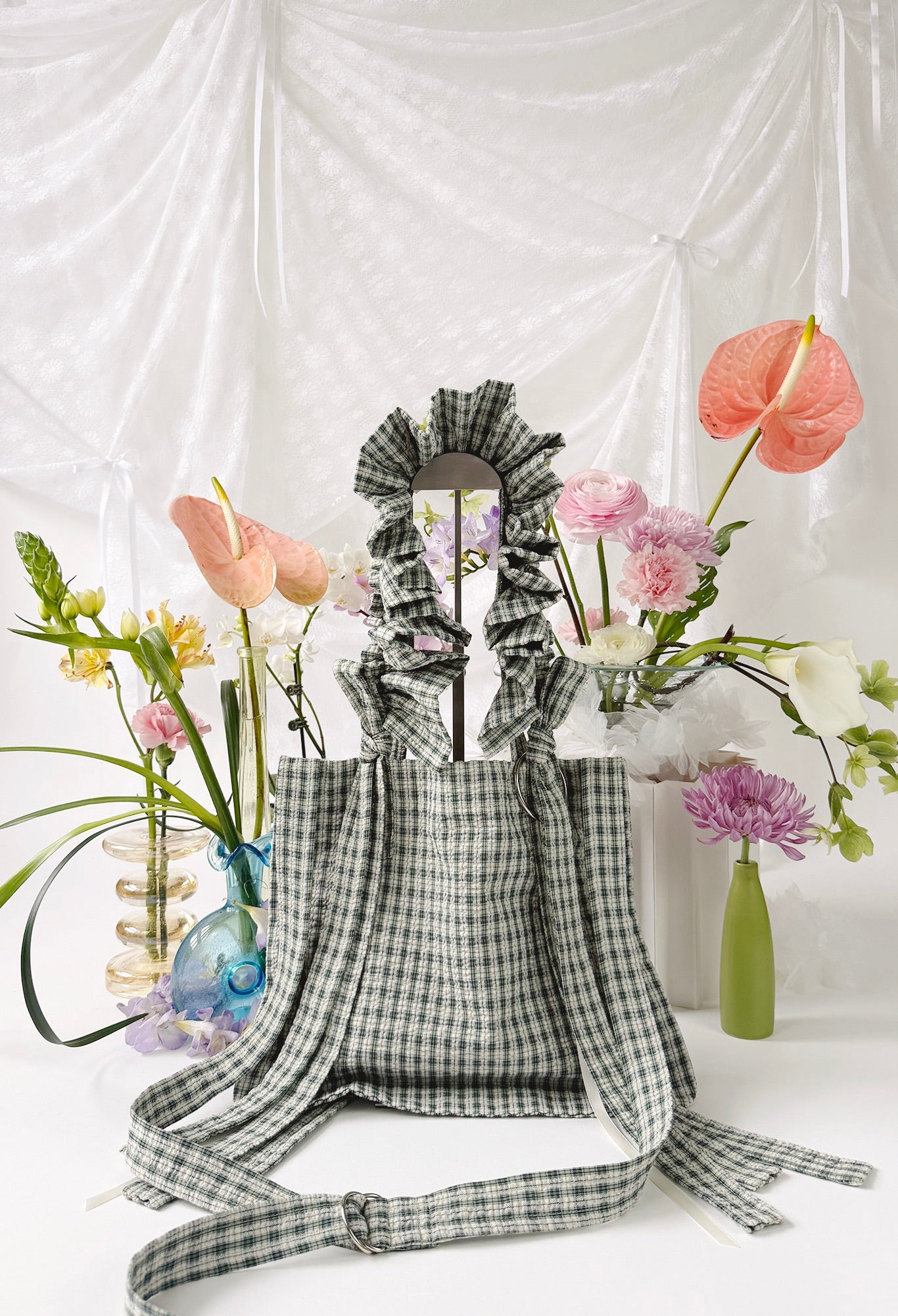 MINI ALIYA CROSSBODY TOTE - GREEN CHECKS SEERSUCKER