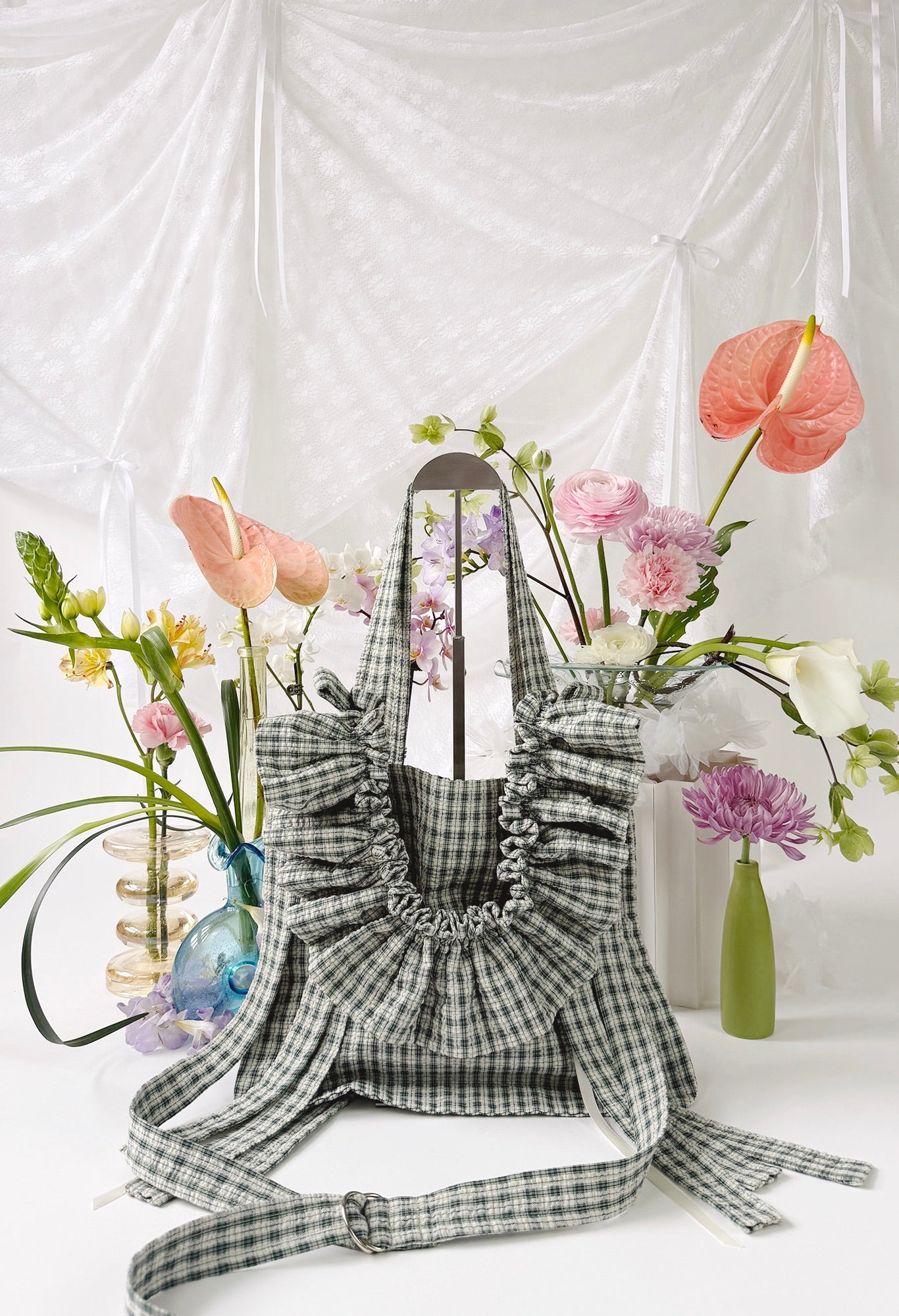 MINI ALIYA CROSSBODY TOTE - GREEN CHECKS SEERSUCKER