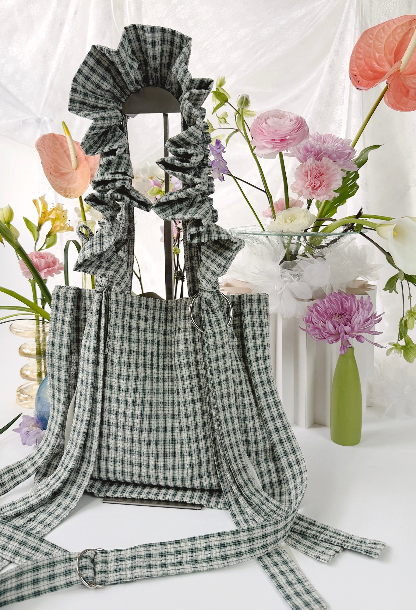 MINI ALIYA CROSSBODY TOTE - GREEN CHECKS SEERSUCKER