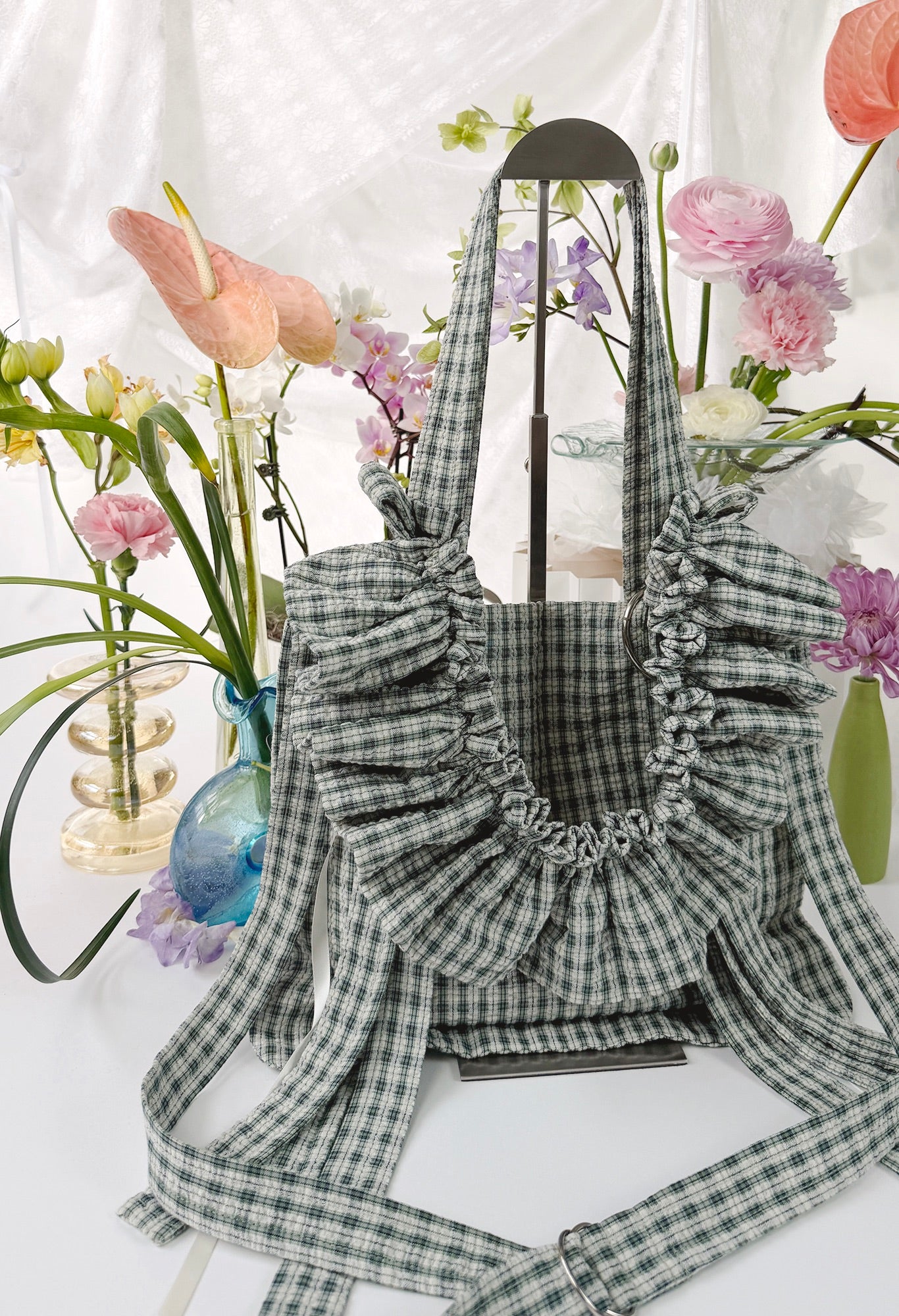MINI ALIYA CROSSBODY TOTE - GREEN CHECKS SEERSUCKER