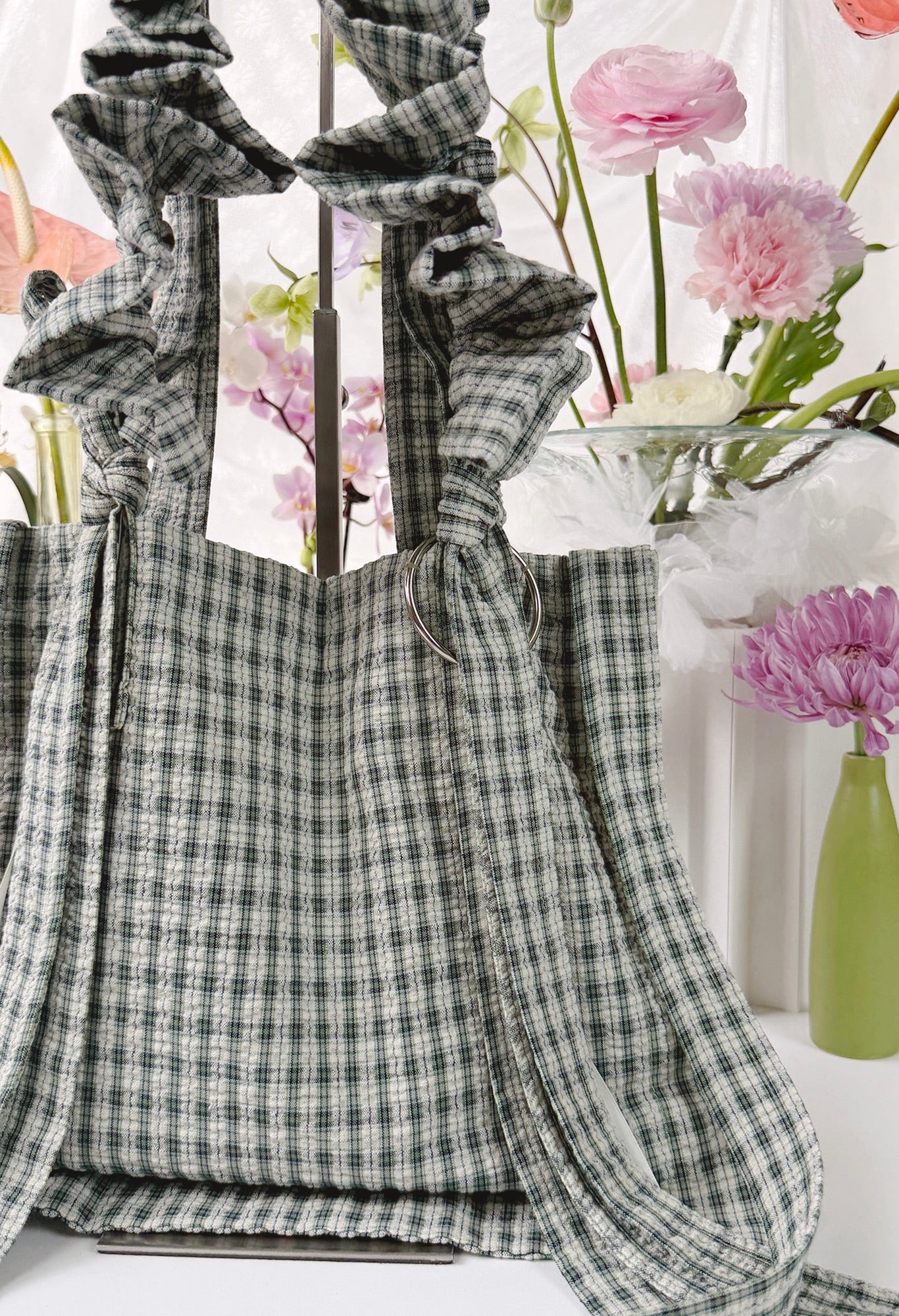 MINI ALIYA CROSSBODY TOTE - GREEN CHECKS SEERSUCKER