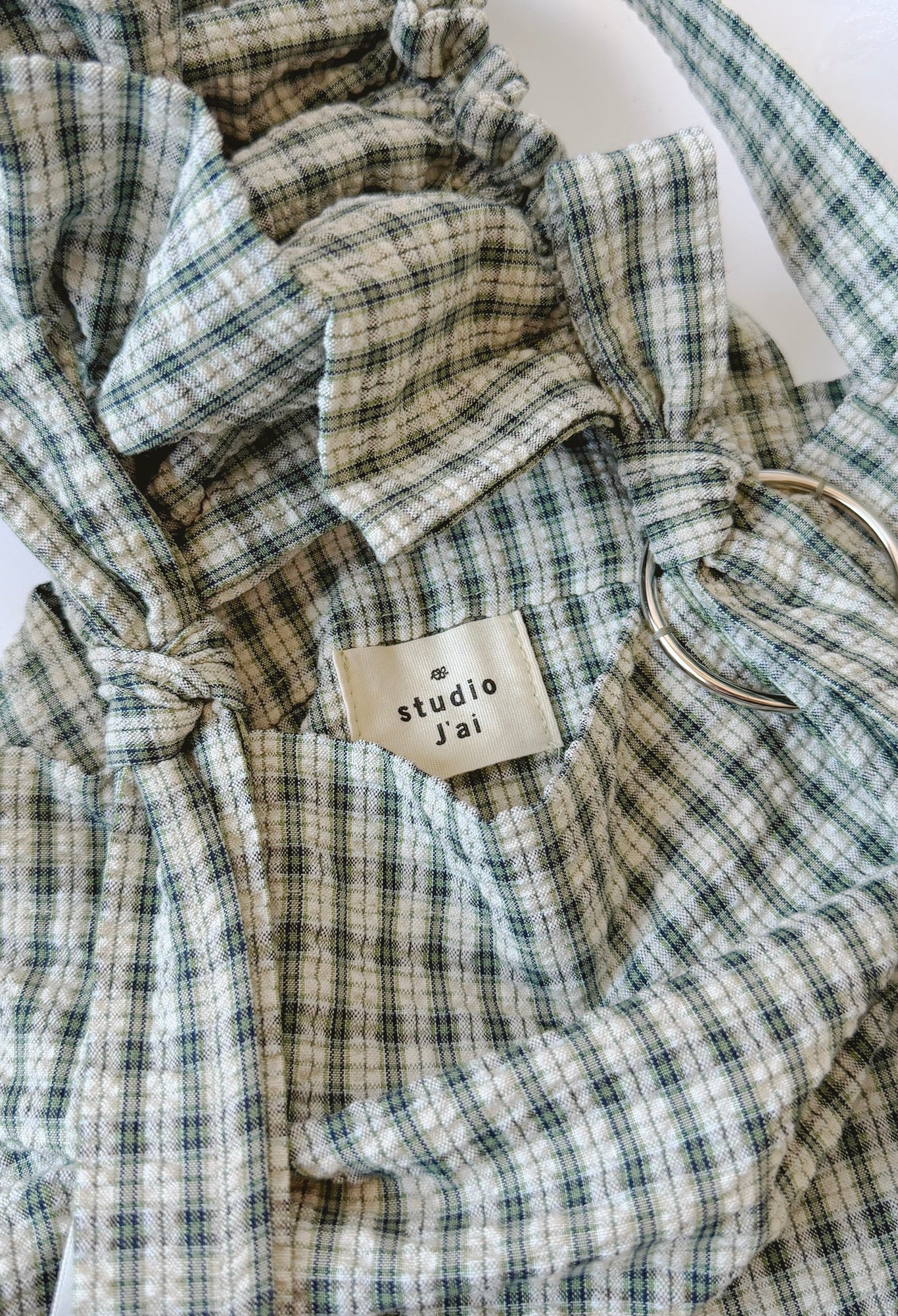 MINI ALIYA CROSSBODY TOTE - GREEN CHECKS SEERSUCKER
