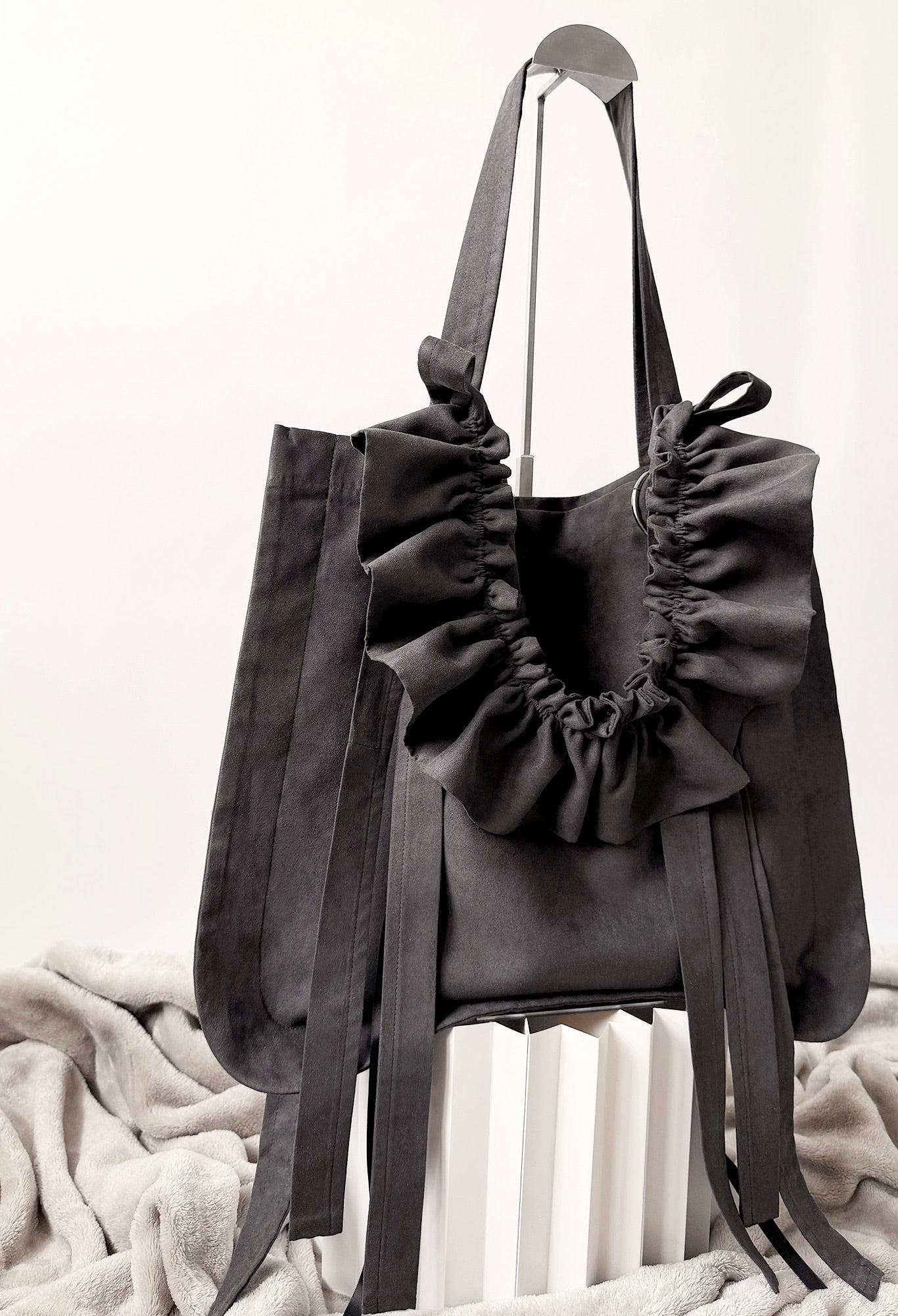 ALIYA TOTE - DARK GRAY MICROSUEDE