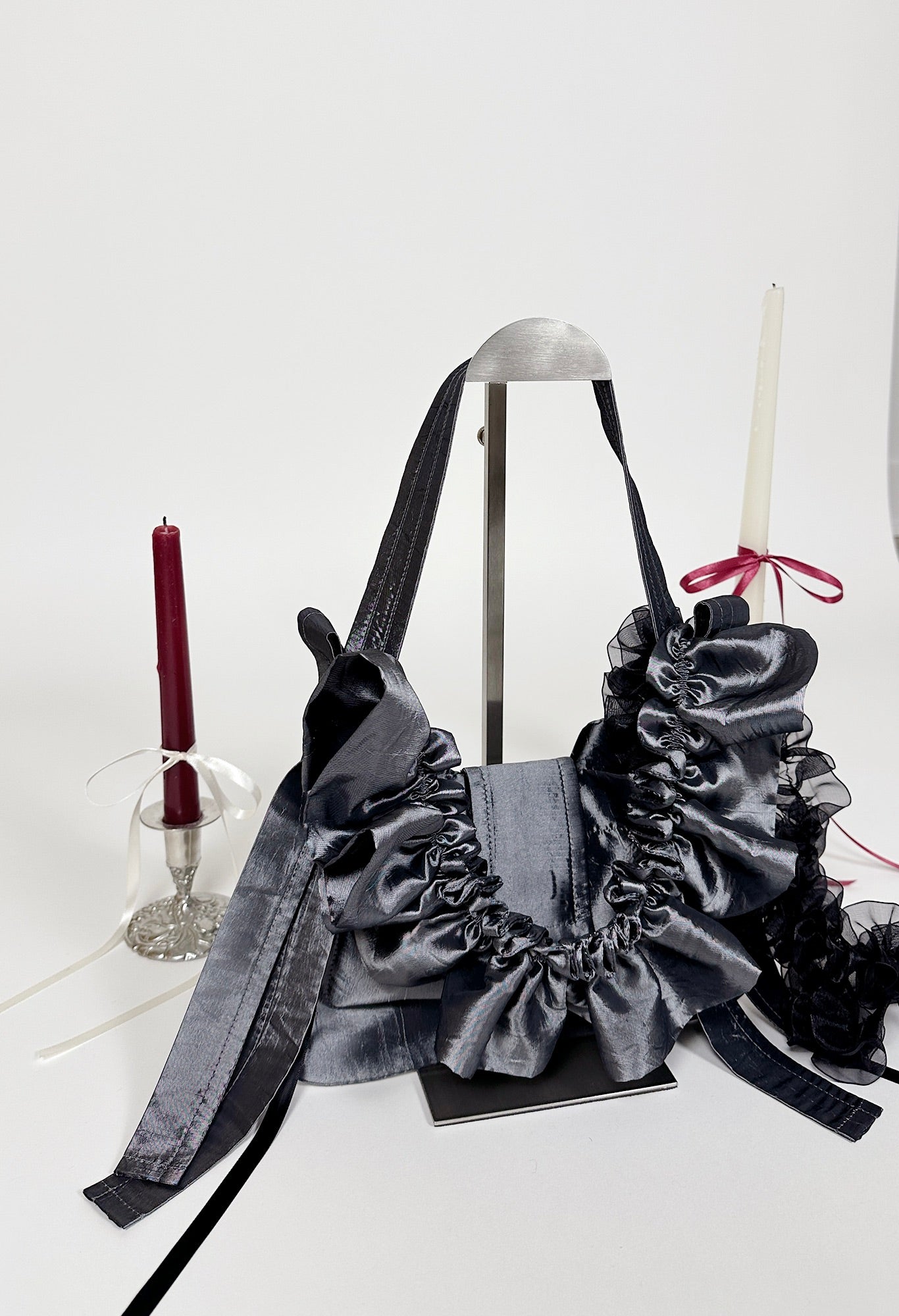 NAIA SHOULDER BAG - DARK SILVER NYLON