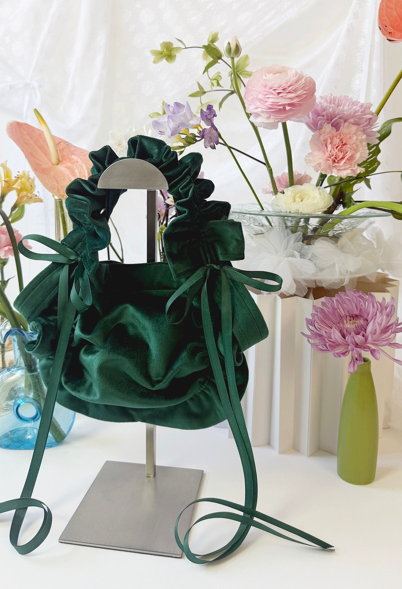ZIA BAG - DARK GREEN VELVET
