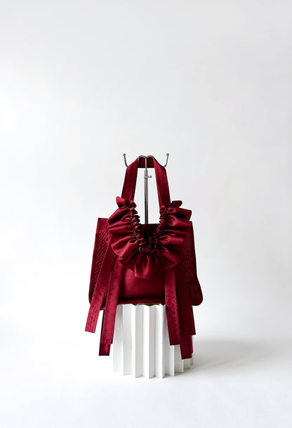 MINI ALIYA TOTE BAG - BURGUNDY TAFFETA