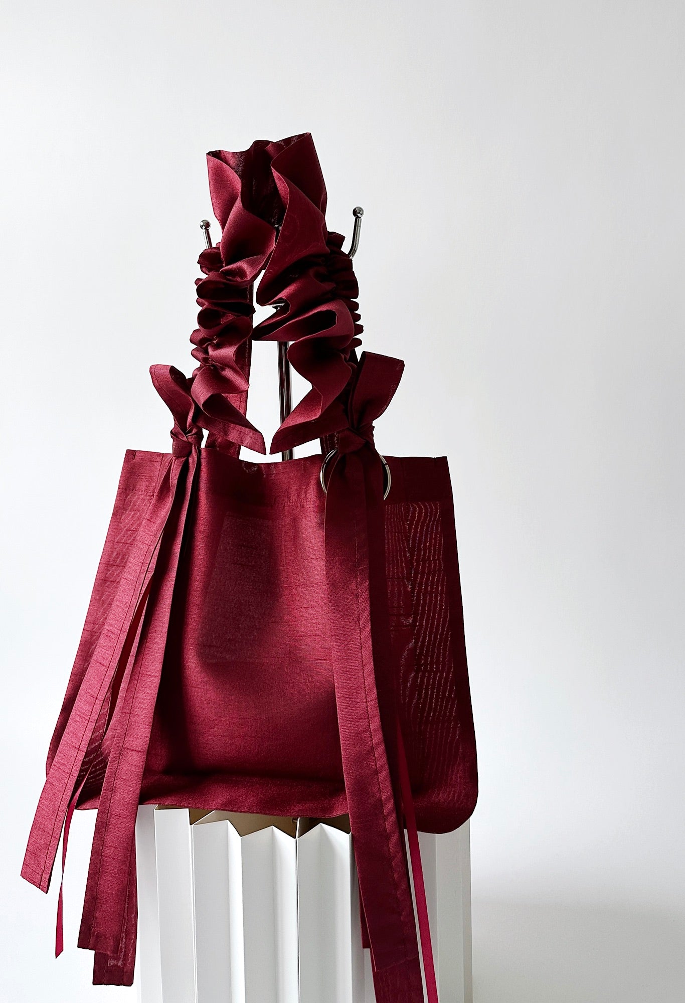 MINI ALIYA TOTE BAG - BURGUNDY TAFFETA