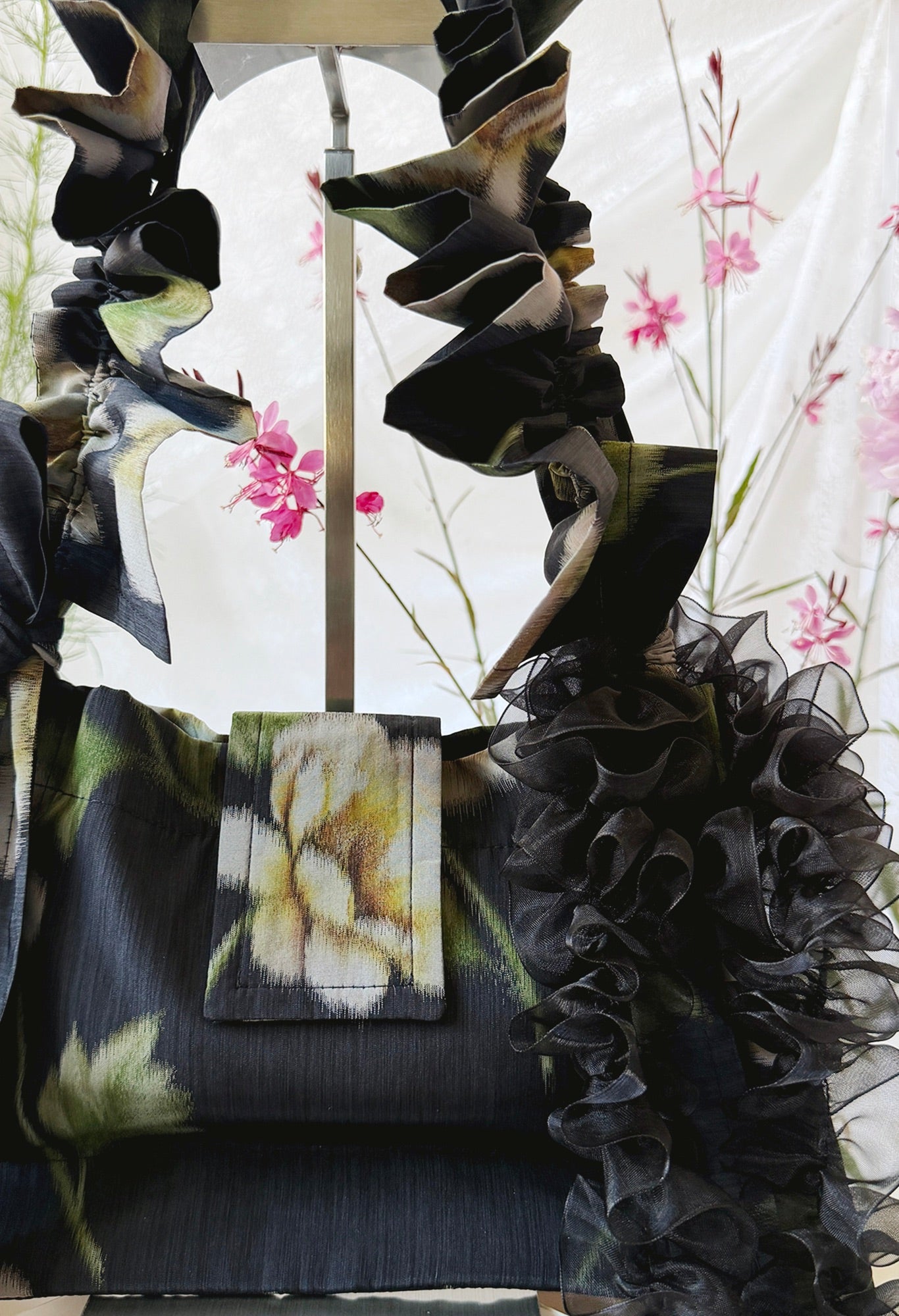 NAIA SHOULDER BAG - BLACK PRINT TAFFETA