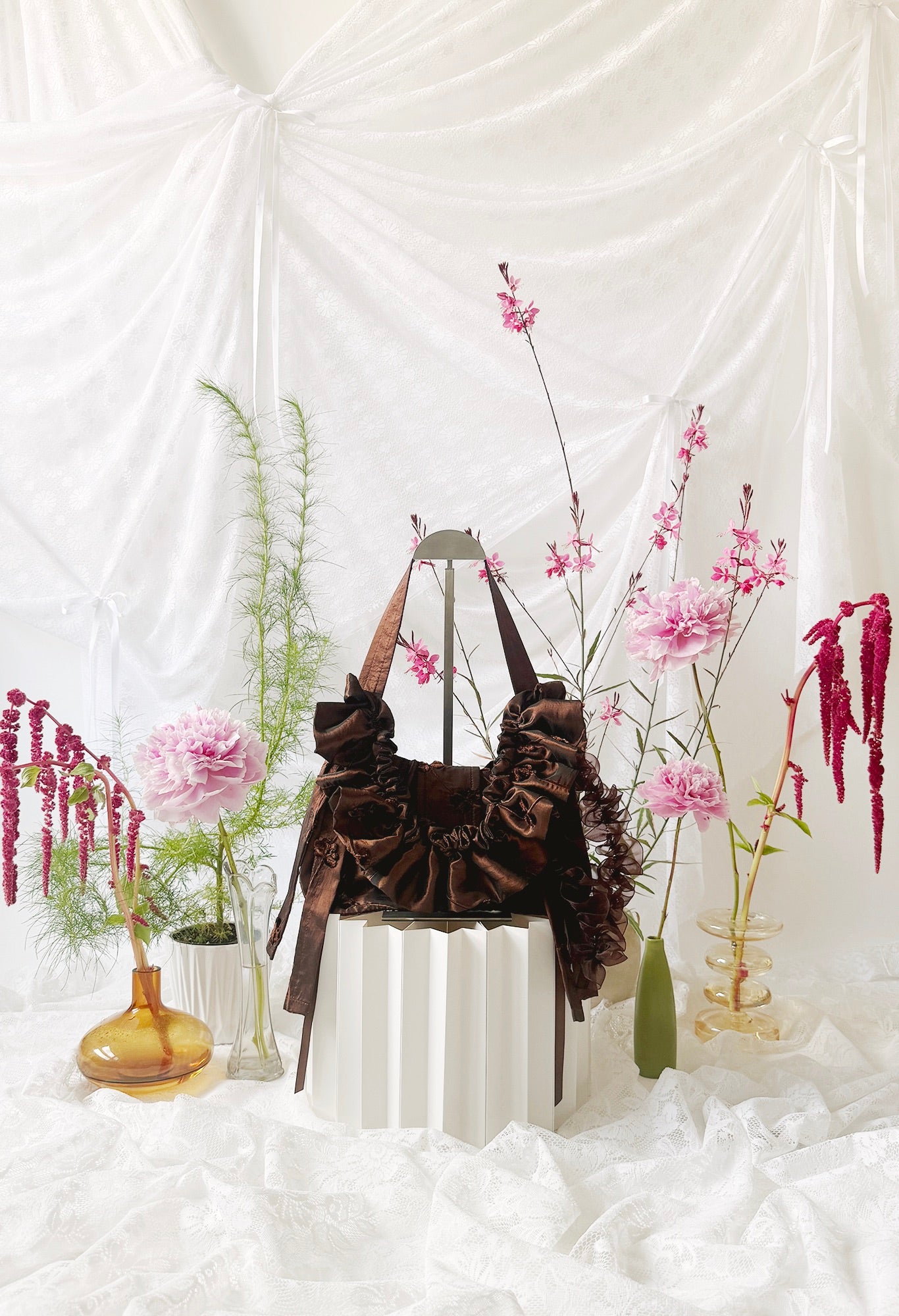 NAIA SHOULDER BAG - BROWN TAFFETA