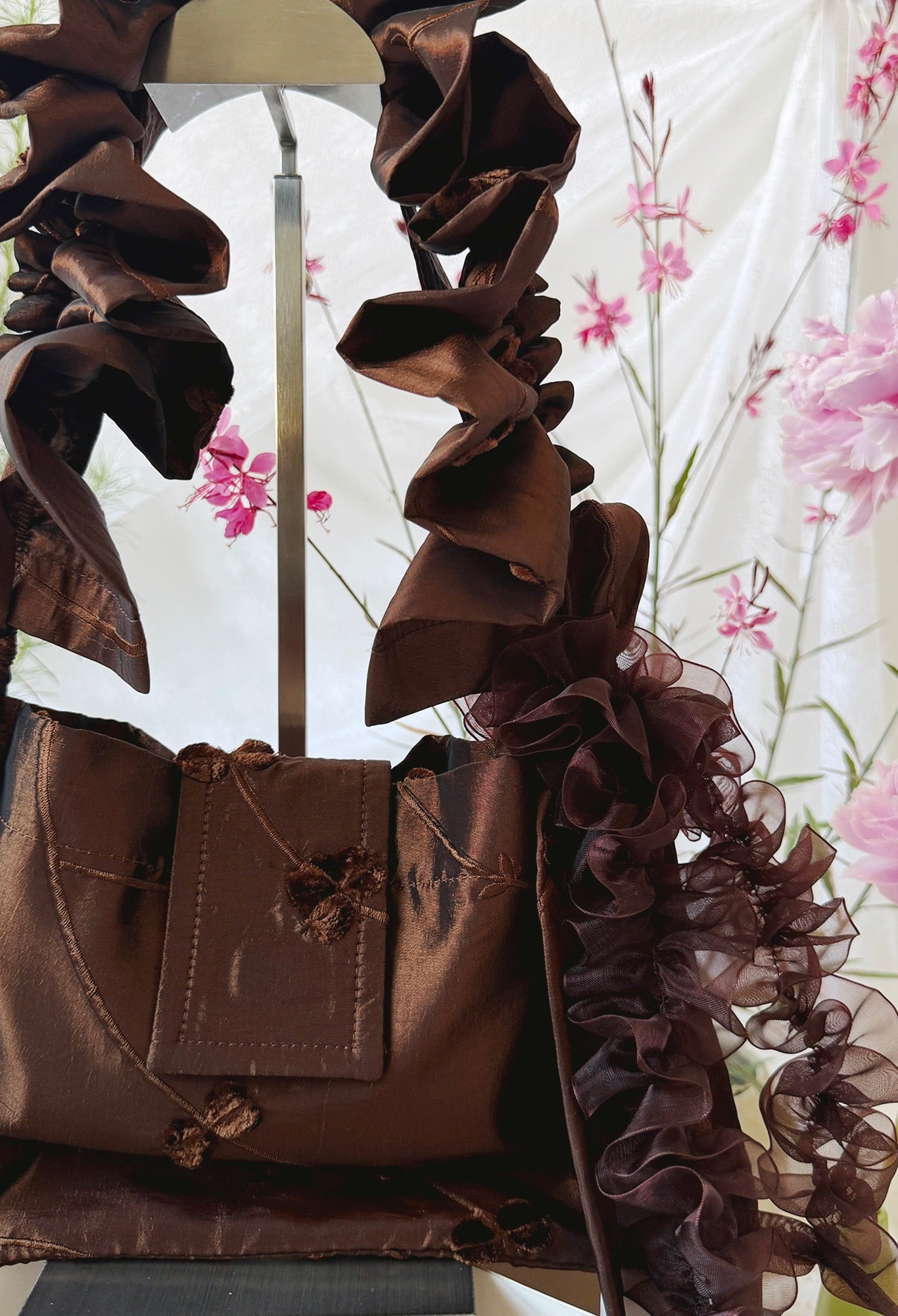 NAIA SHOULDER BAG - BROWN TAFFETA