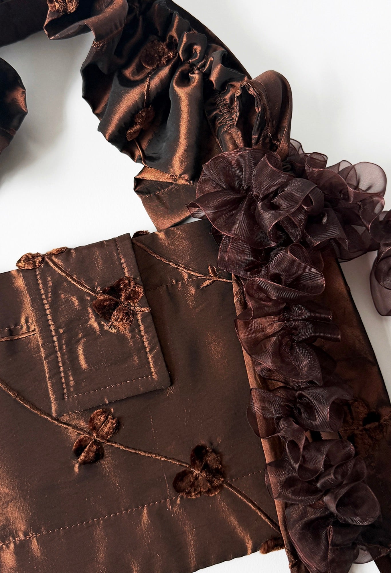 NAIA SHOULDER BAG - BROWN TAFFETA