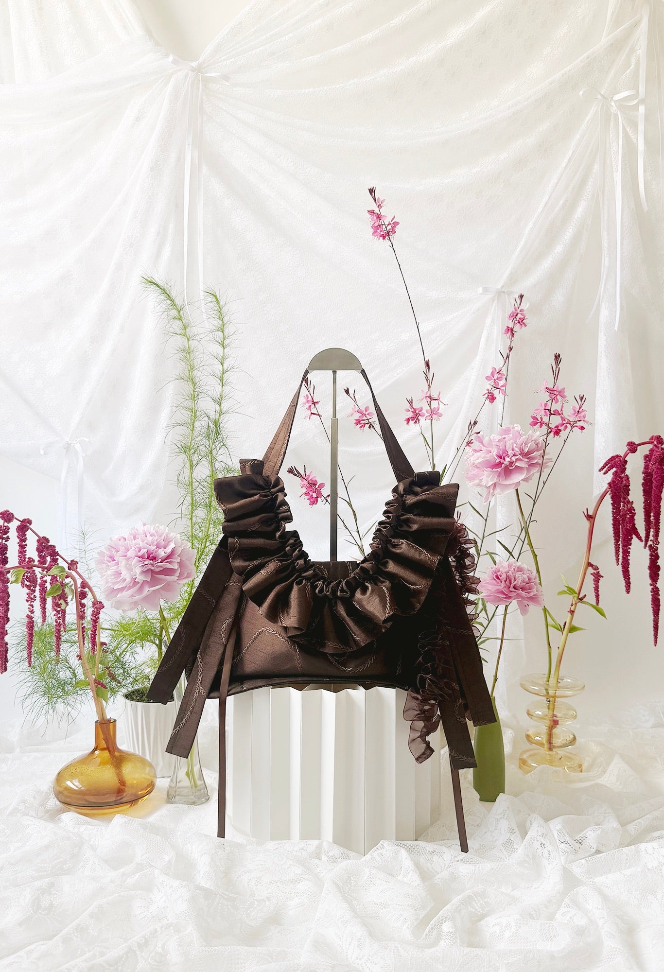 OVERSIZED NAIA SHOULDER BAG - BROWN TAFFETA