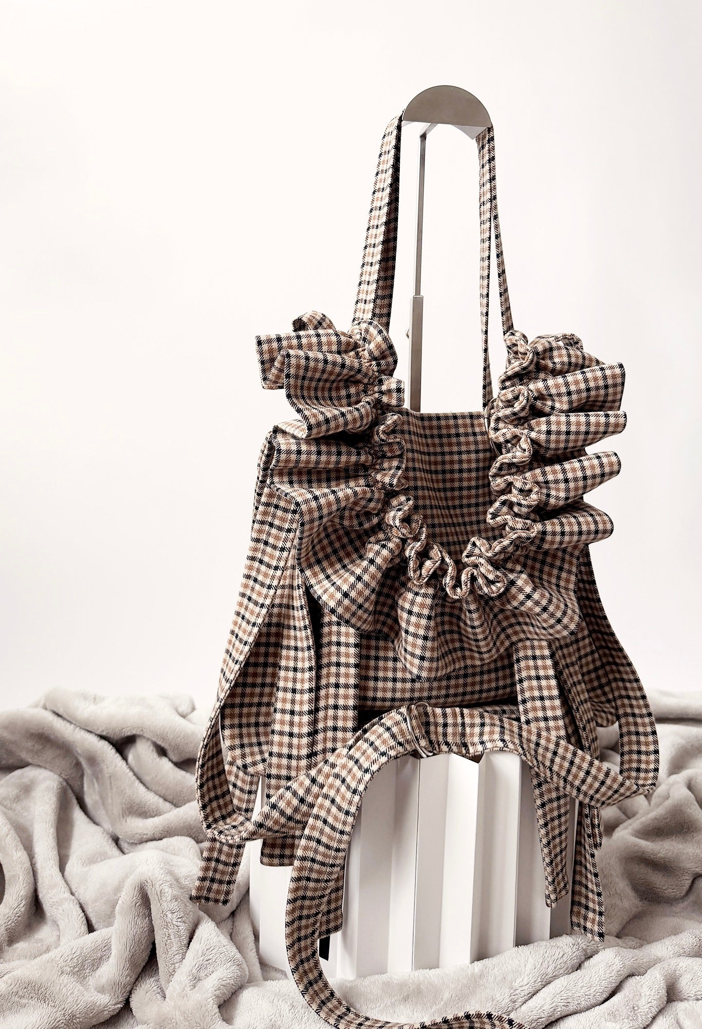 MINI ALIYA CROSSBODY TOTE - TAN/BLACK TARTAN