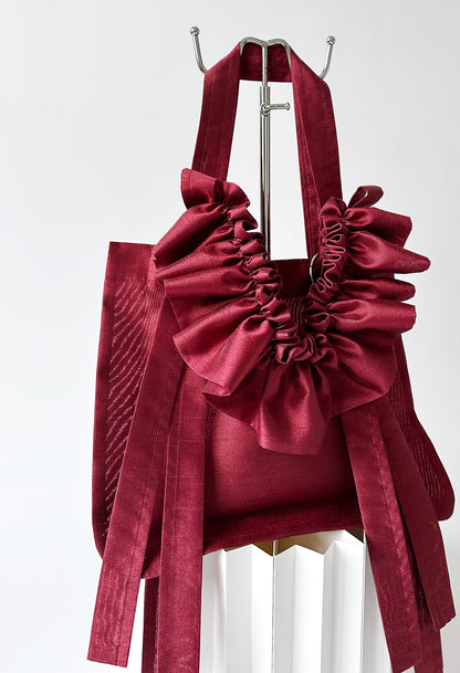 MINI ALIYA TOTE BAG - BURGUNDY TAFFETA