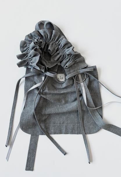 MINI ALIYA TOTE BAG - GRAY CANVAS w/ THIN BOWS