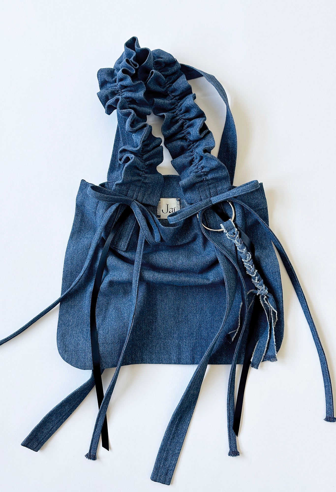 MINI ALIYA TOTE BAG - WASHED BLUE DENIM w/ THIN BOWS