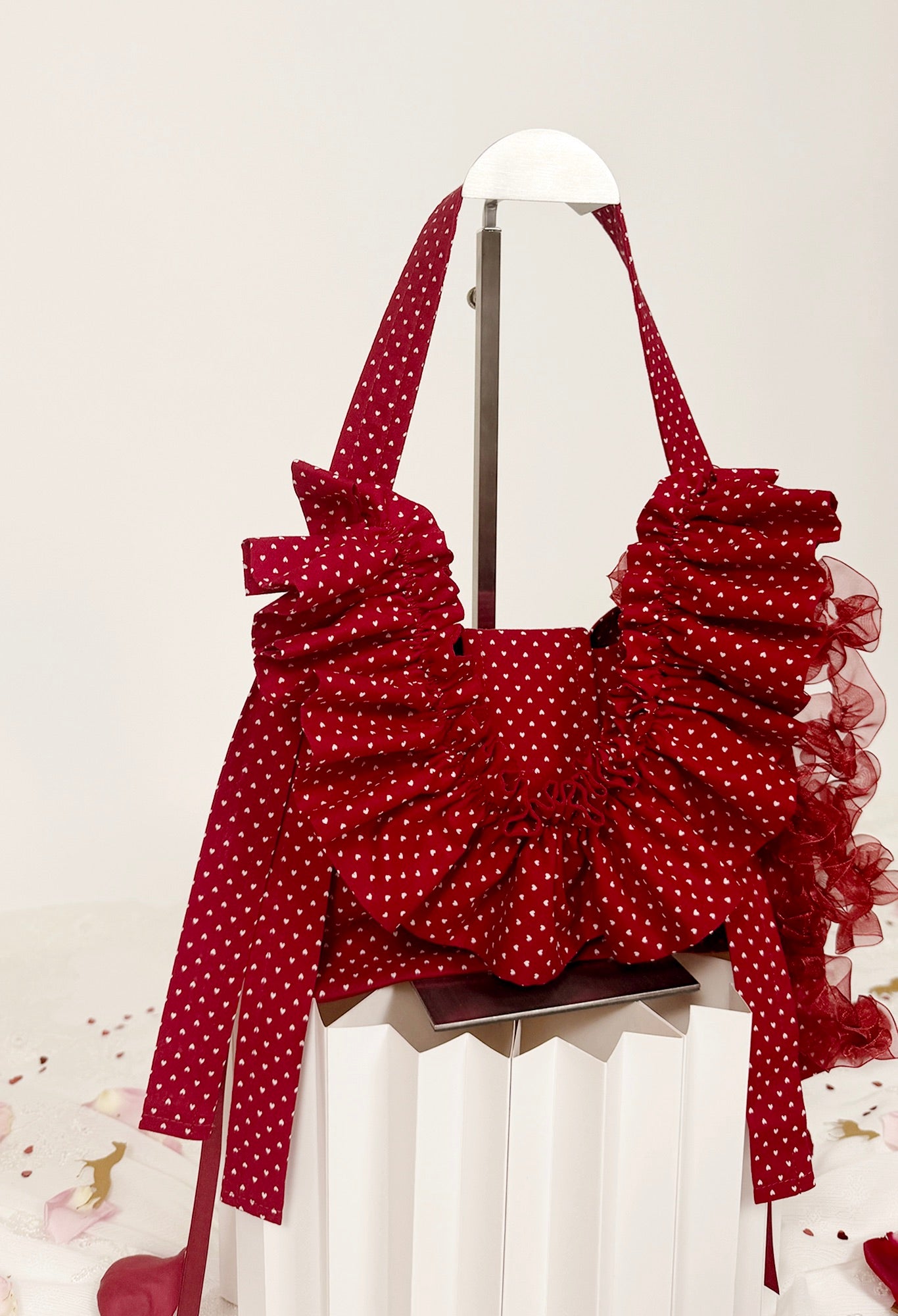 NAIA SHOULDER BAG - RED COTTON HEARTS